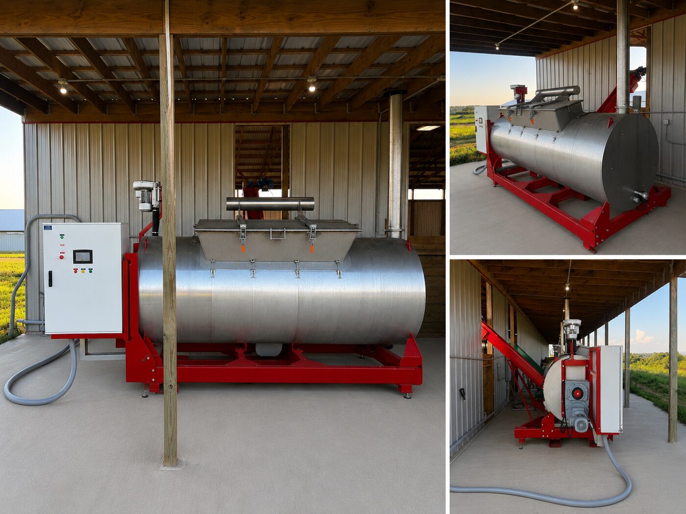 MAOF 2250L poultry mortality dehydrator at a commercial installation